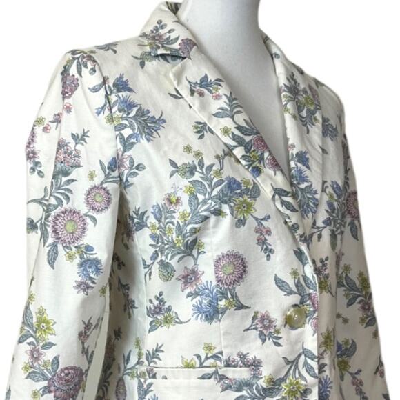 LOFT Women’s Blazer Cream Blue Pink Floral Classic Stretch One Button Size 4 - Picture 6 of 10